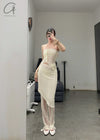 Un Morceau elastic lace oblique blooming half skirt UM231XZ11 light yellow PUM40